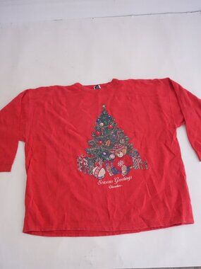 Vintage Cherokee Red Christmas Tree Teddy Bear Seasons Greetings Sweater 3X